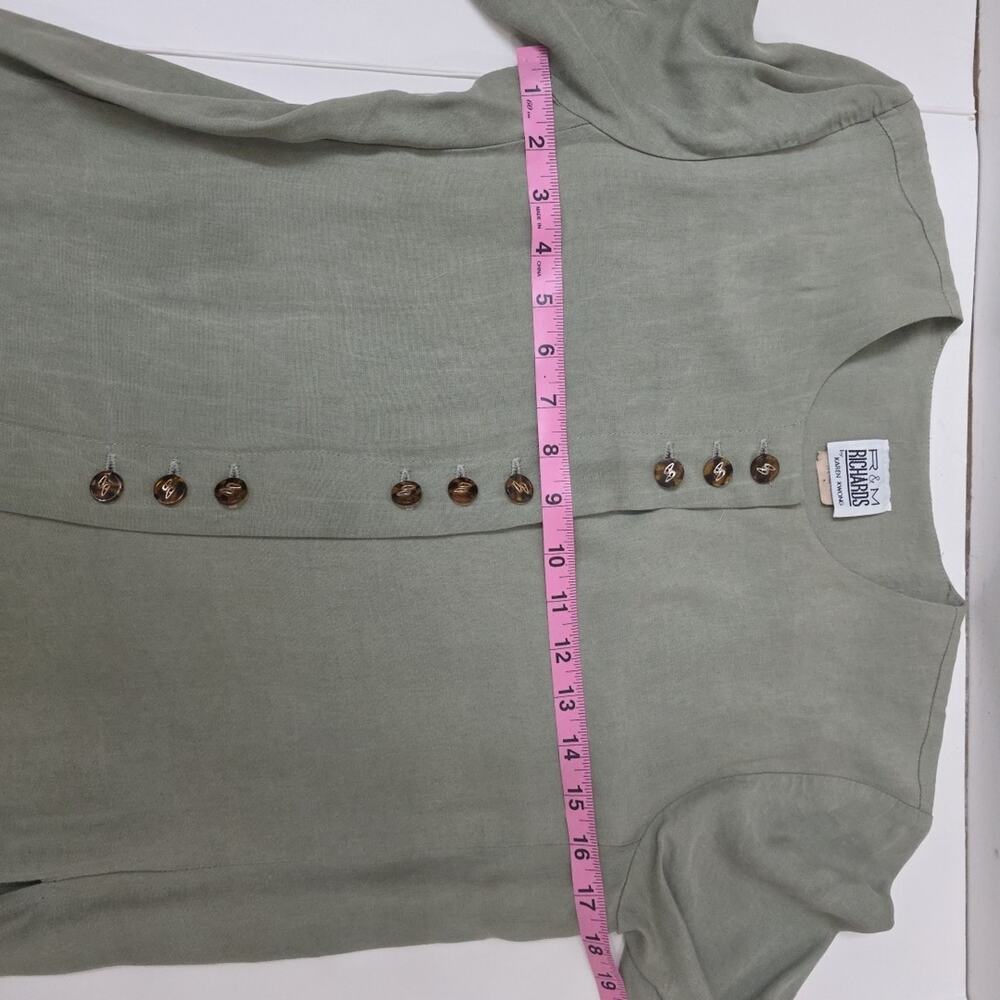 R&M Richards 2 Piece Pant Set Sage Green Button Front Top Casual Chic 8P Soft - Picture 5 of 10